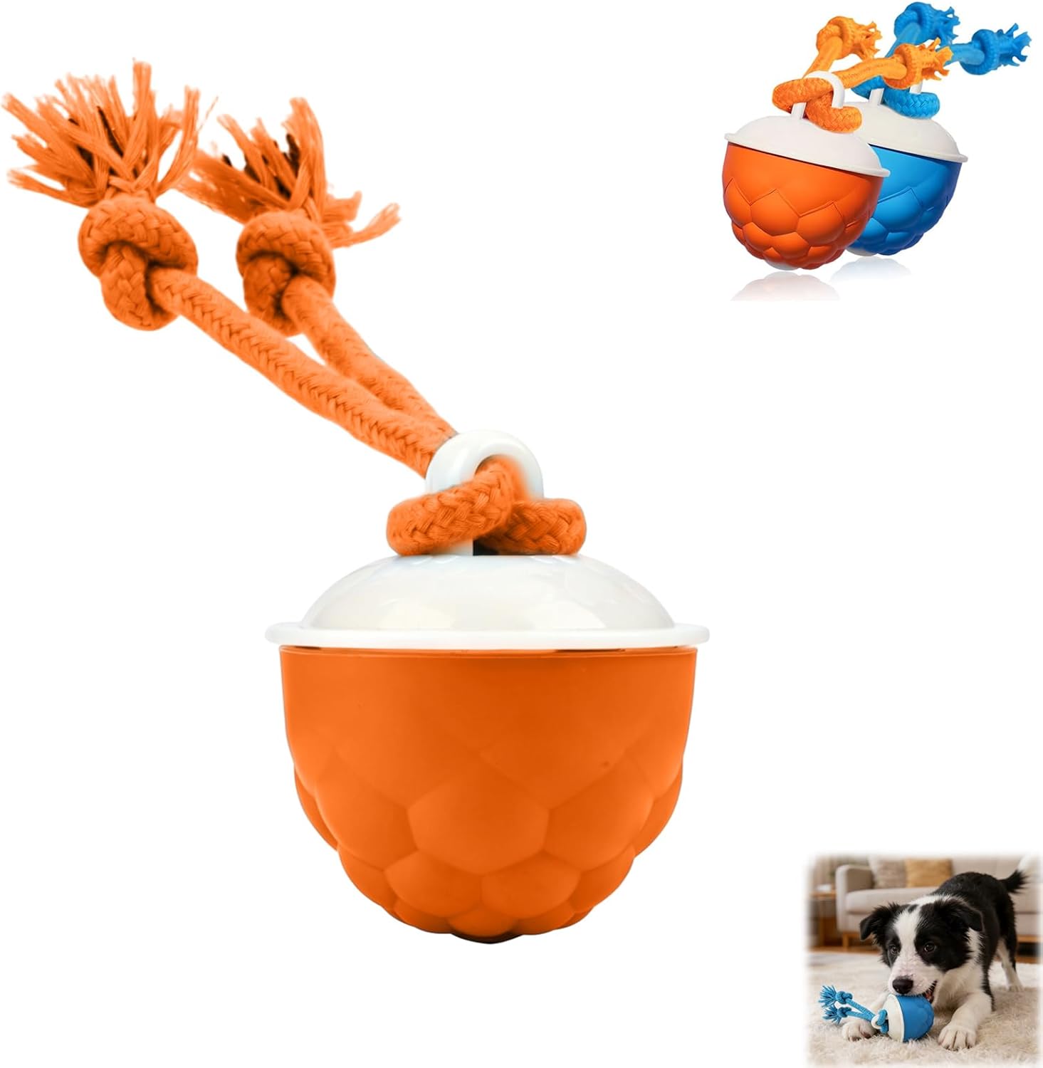 Interactive Dog Toy Ball with Smart Motion & Dental Rope Cleaner