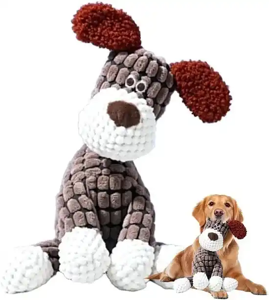 2026 Indestructible Plush Dog Toy for Aggressive Chewers – Durable Squeaky Interactive Chew Toy for Small, Medium & Large Dogs (Brown)