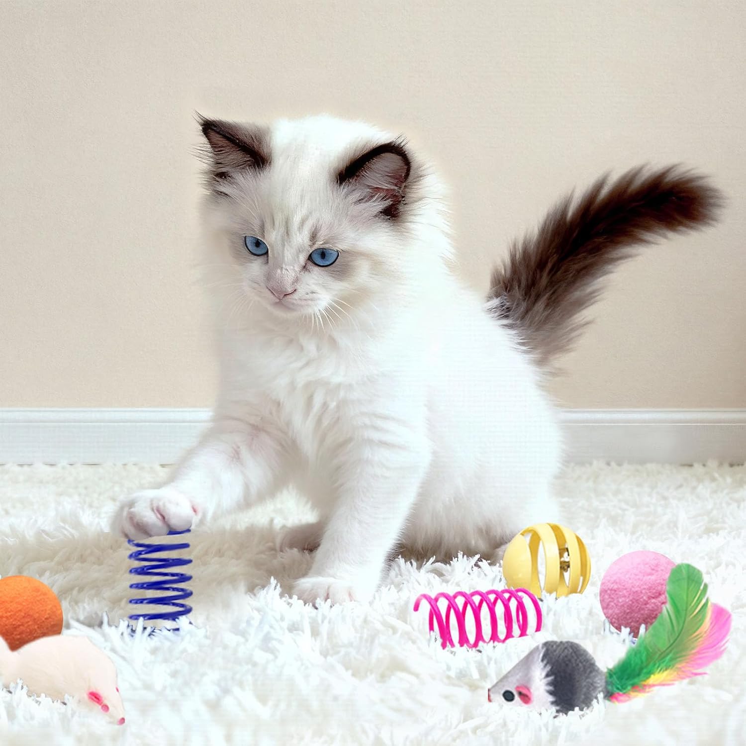 AGYM Interactive Cat Toys Set for Indoor Cats – 35 Pack with Springs, Mice, Crinkle Balls & Bell Toys - Image 5