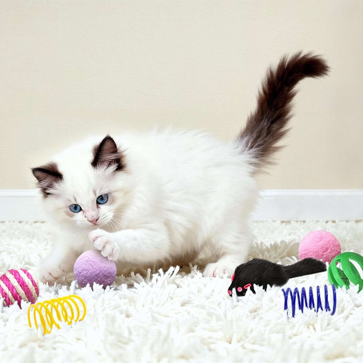AGYM Interactive Cat Toys Set for Indoor Cats – 35 Pack with Springs, Mice, Crinkle Balls & Bell Toys - Image 7