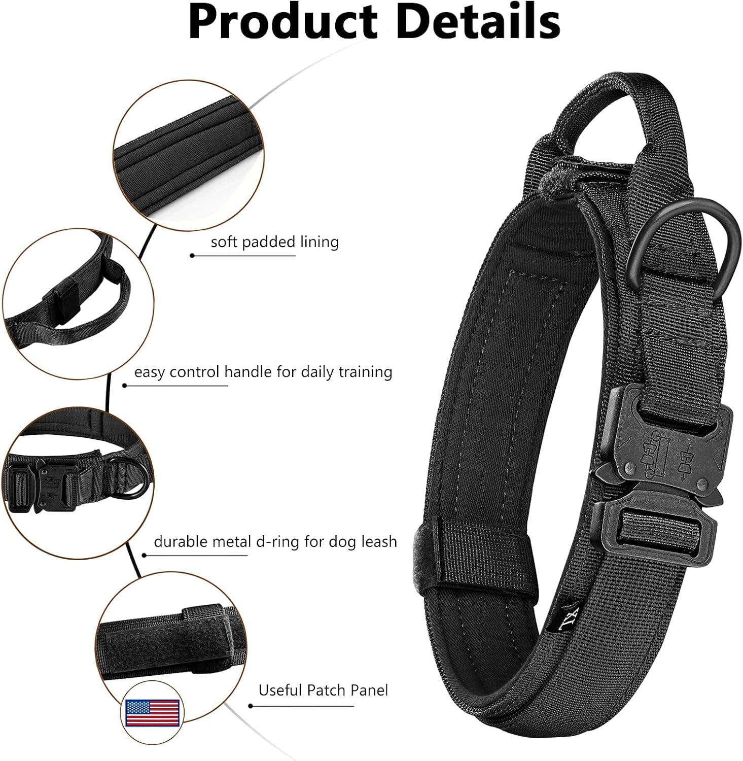 DAGANXI Tactical Dog Collar with Handle – Adjustable Military Training Collar with Metal Buckle for Medium & Large Dogs - Image 4