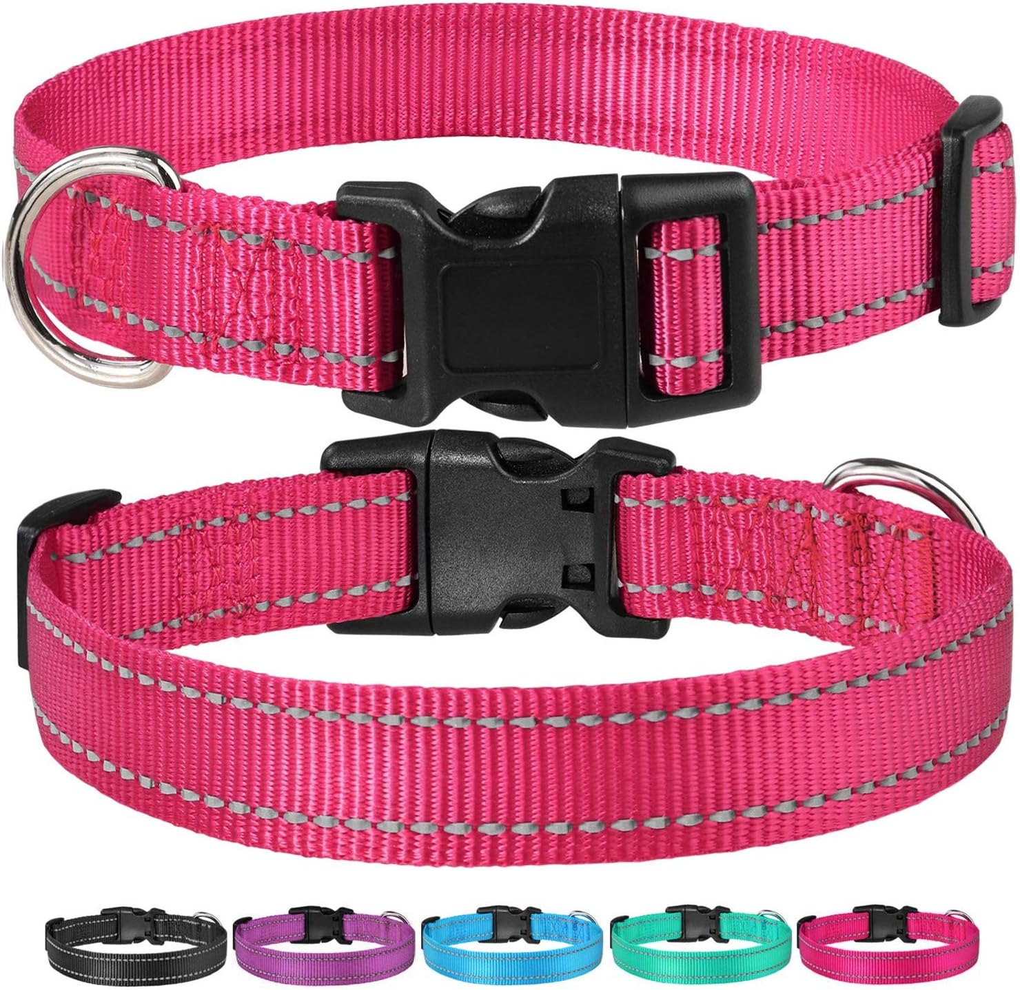 Reflective Dog Collar for Night Safety – Adjustable Padded Nylon Collar for Small Dogs, Hot Pink - Image 6