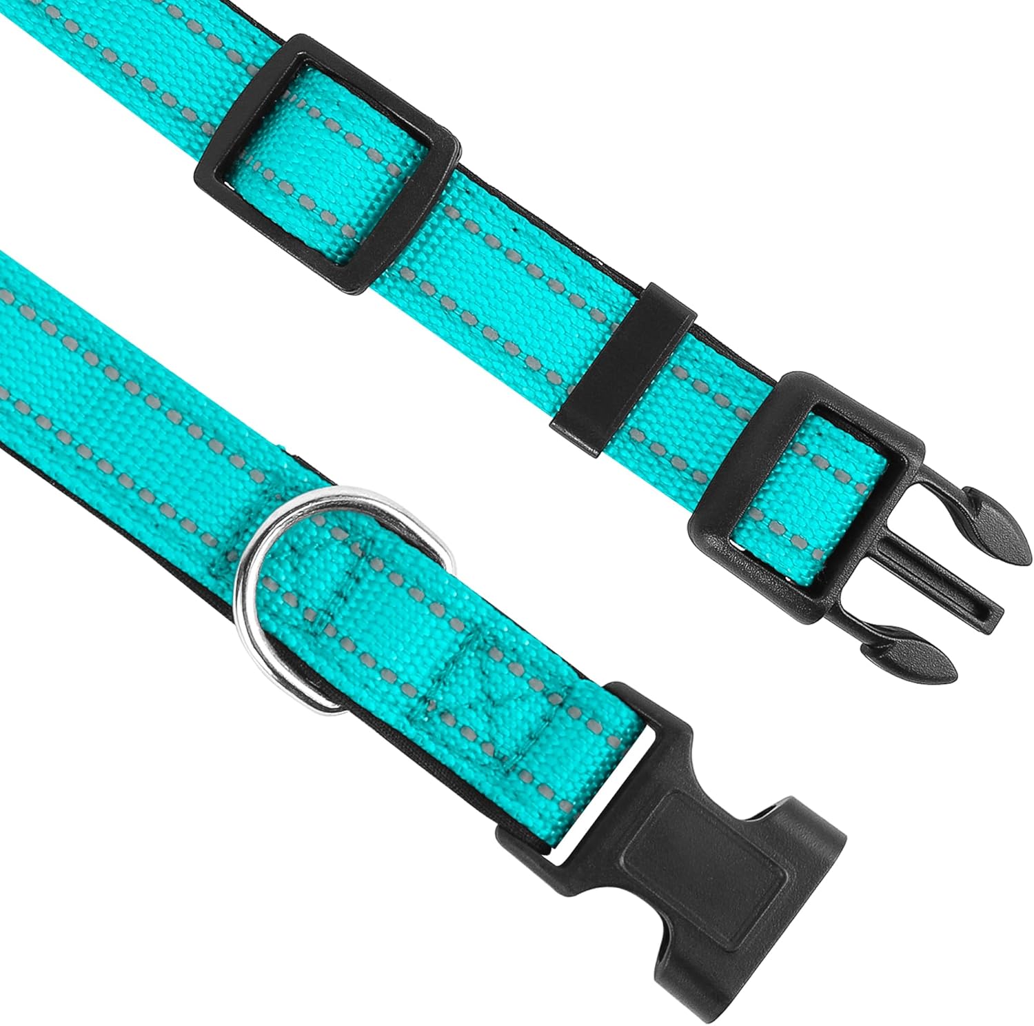 Reflective Dog Collar – Adjustable Neoprene Padded Nylon Collar with Buckle for Medium Dogs, Teal - Image 3