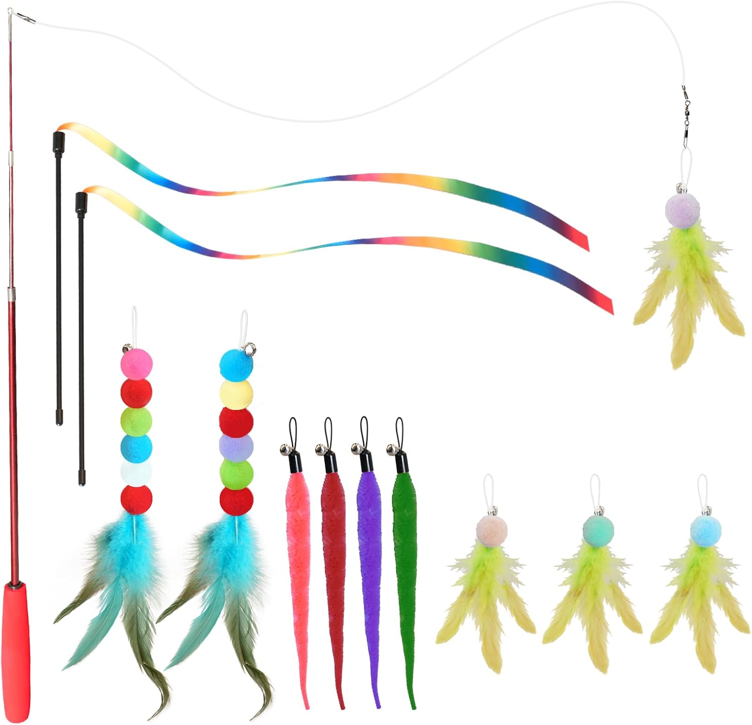 Interactive Cat Wand Toy Set for Indoor Cats – 13 Pack Feather Teaser Toys for Exercise and Play