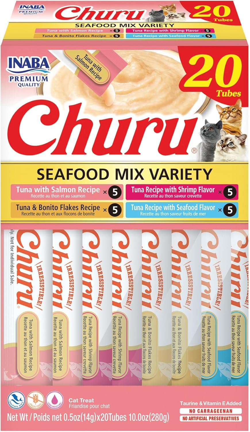 Churu Lickable Cat Treats Tuna & Chicken – Hydrating Grain-Free Creamy Treats, 20 Pack