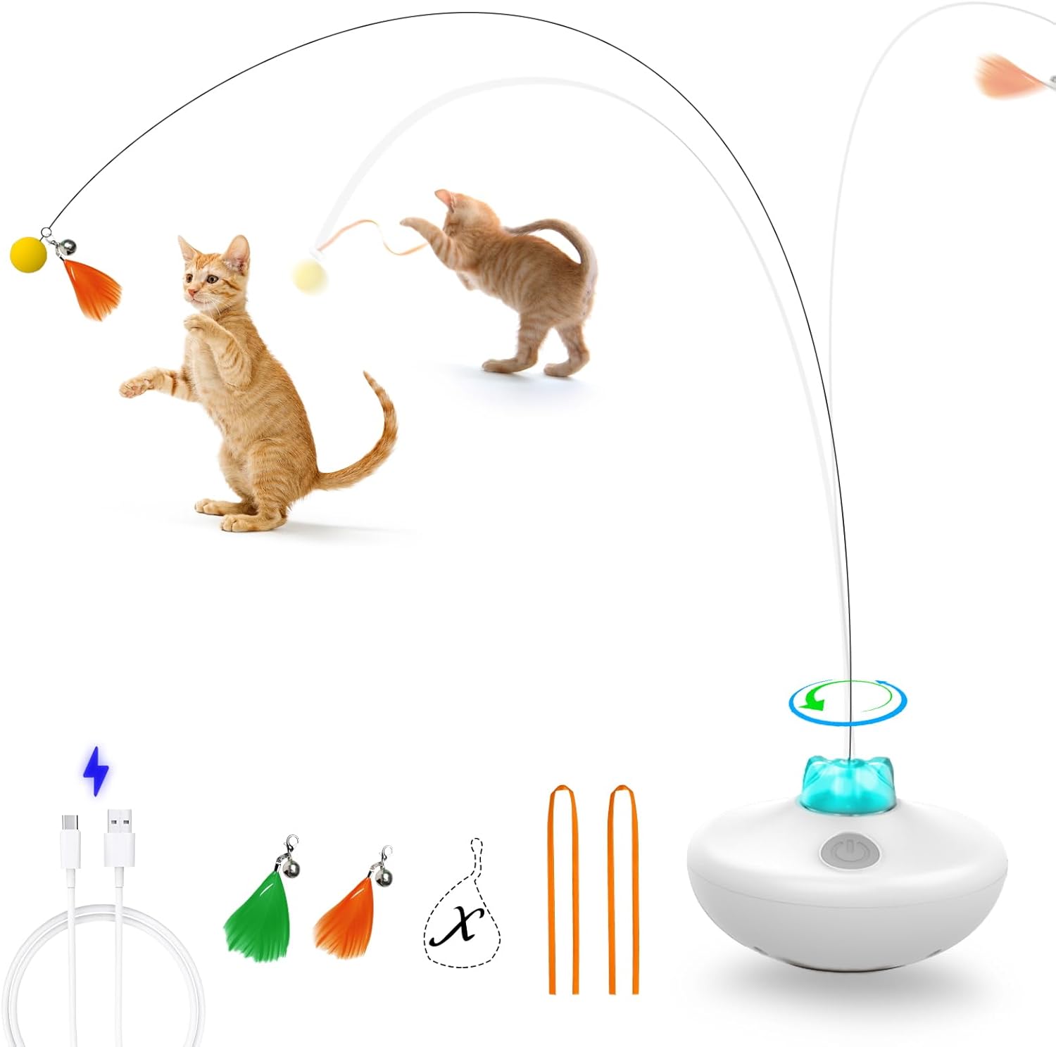 Rechargeable Interactive Cat Tumbler Toy – Spinning Butterfly & Feather Wand Exercise Toy for Indoor Cats