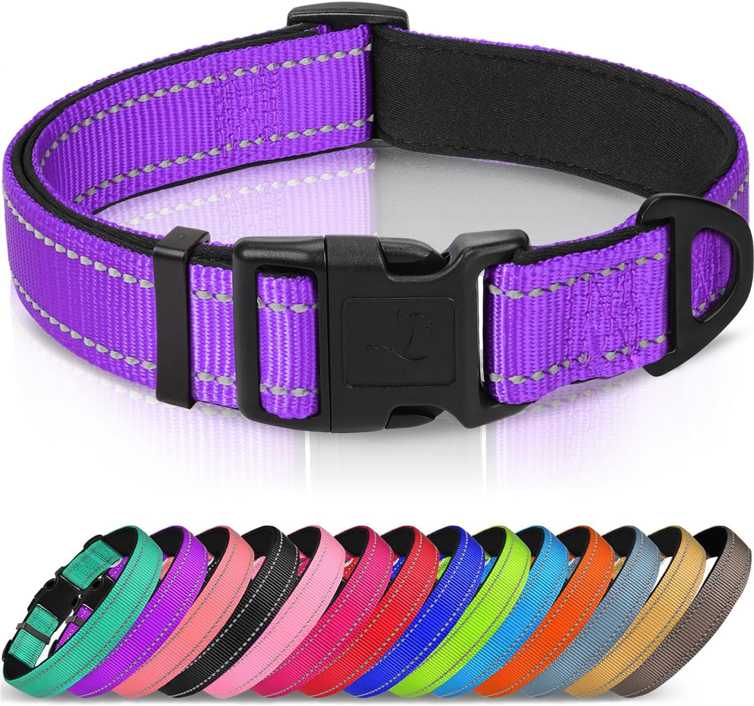 Joytale Reflective Dog Collar – Soft Neoprene Padded Adjustable Nylon Collar for Large Dogs, Purple