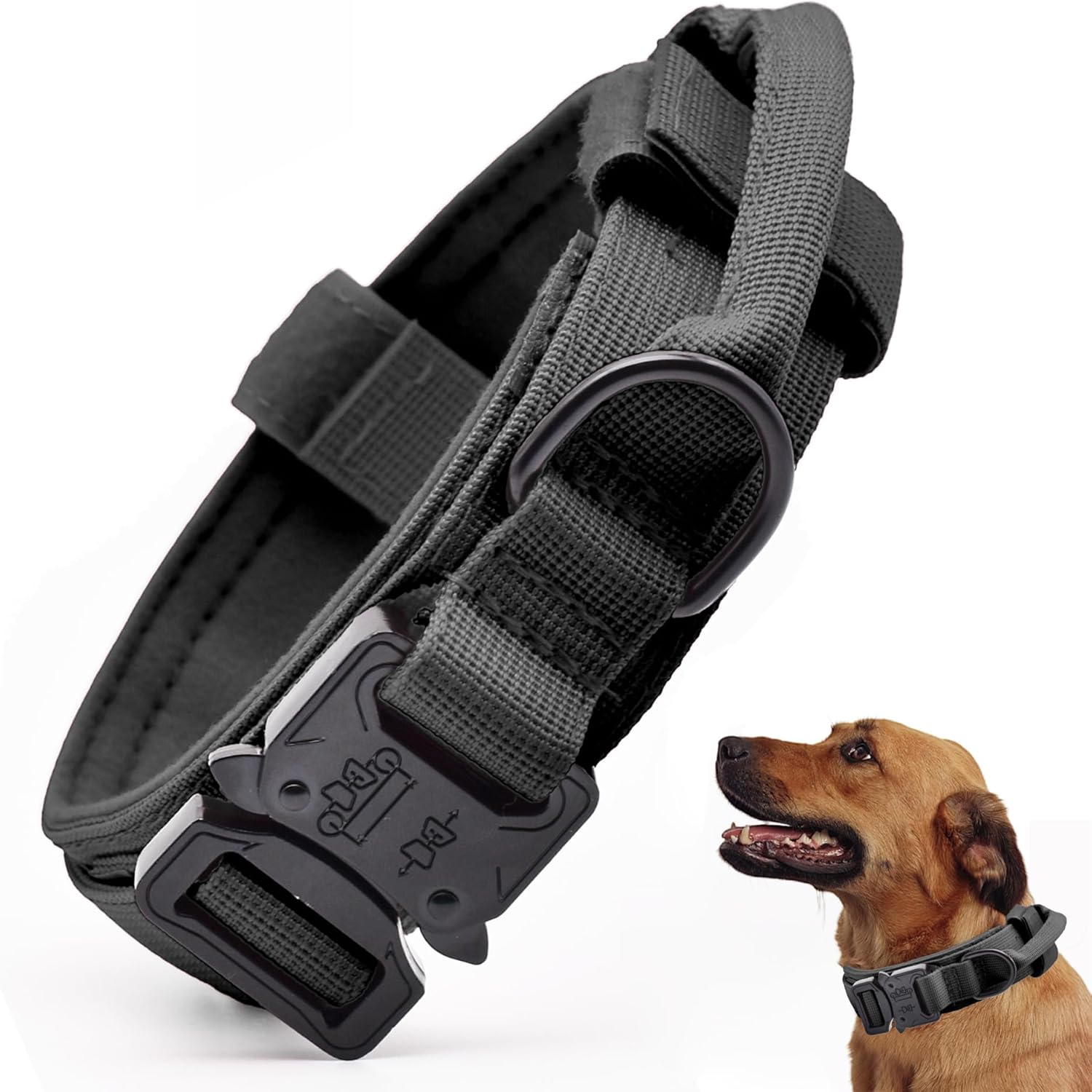 Tactical Dog Collar with Control Handle – Adjustable Military Training Collar with Metal Buckle for Small, Medium & Large Dogs