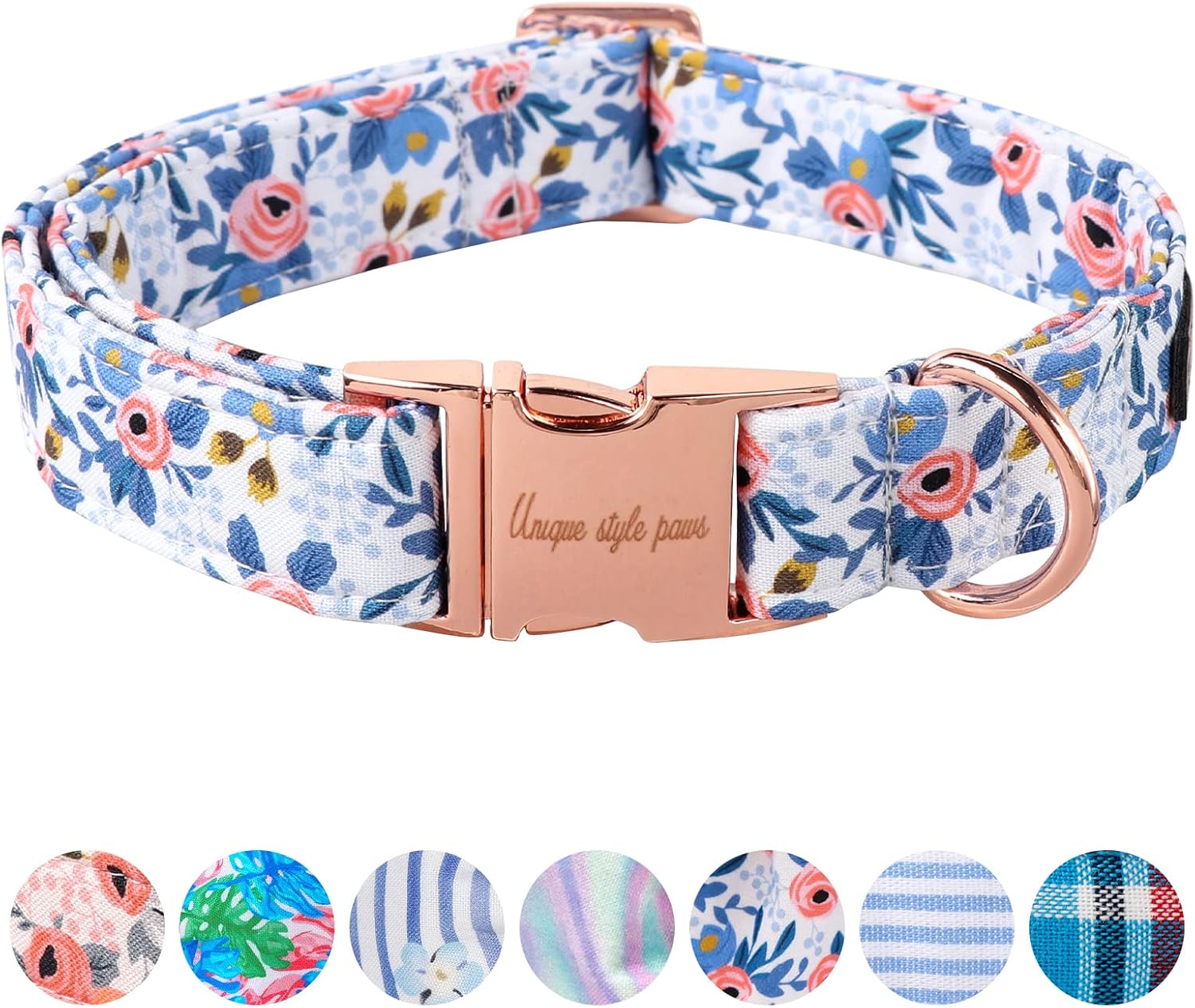 Paws Dog Collar with Metal Buckle – Red Rose Floral Collar for Small, Medium & Large Dogs