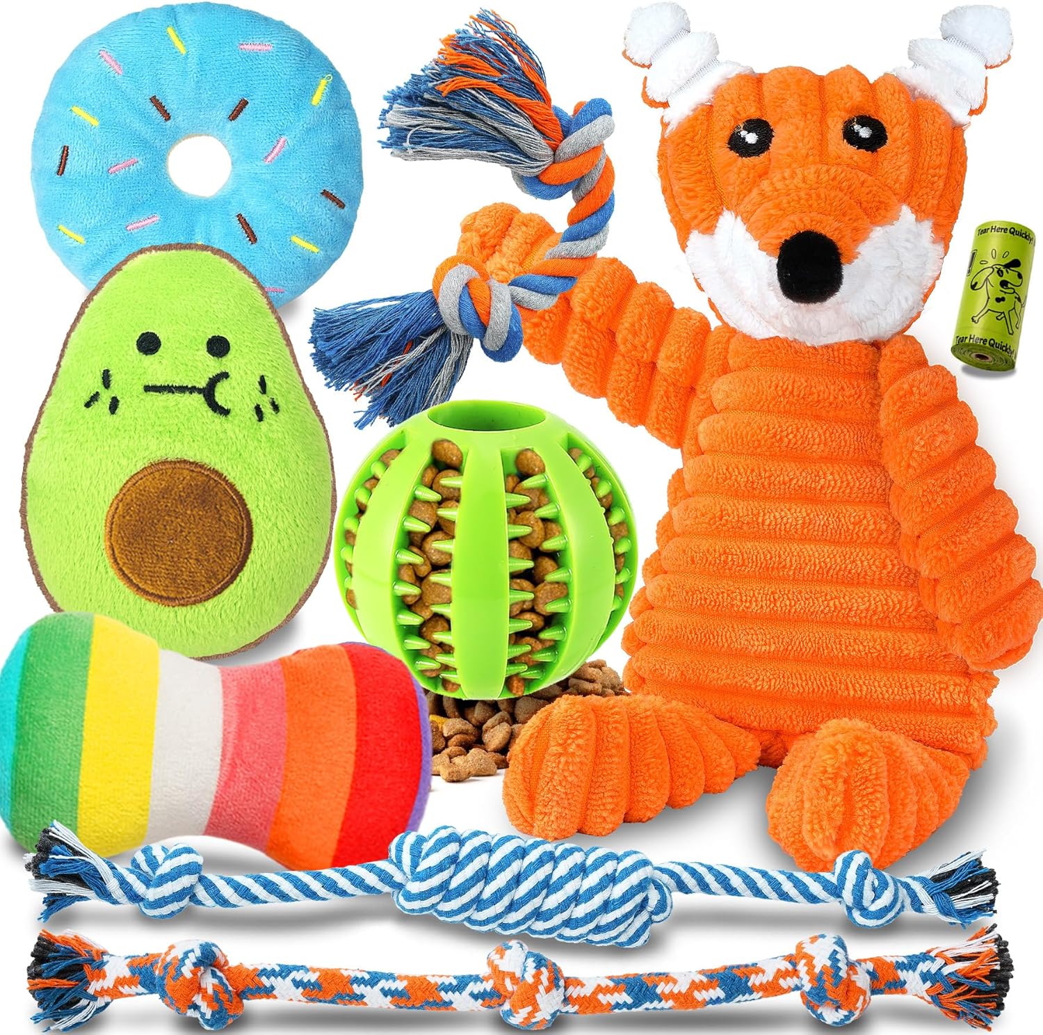 Stop Destructive Chewing—Zeaxuie Puppy Toy Set with Squeaky Plush & Rope